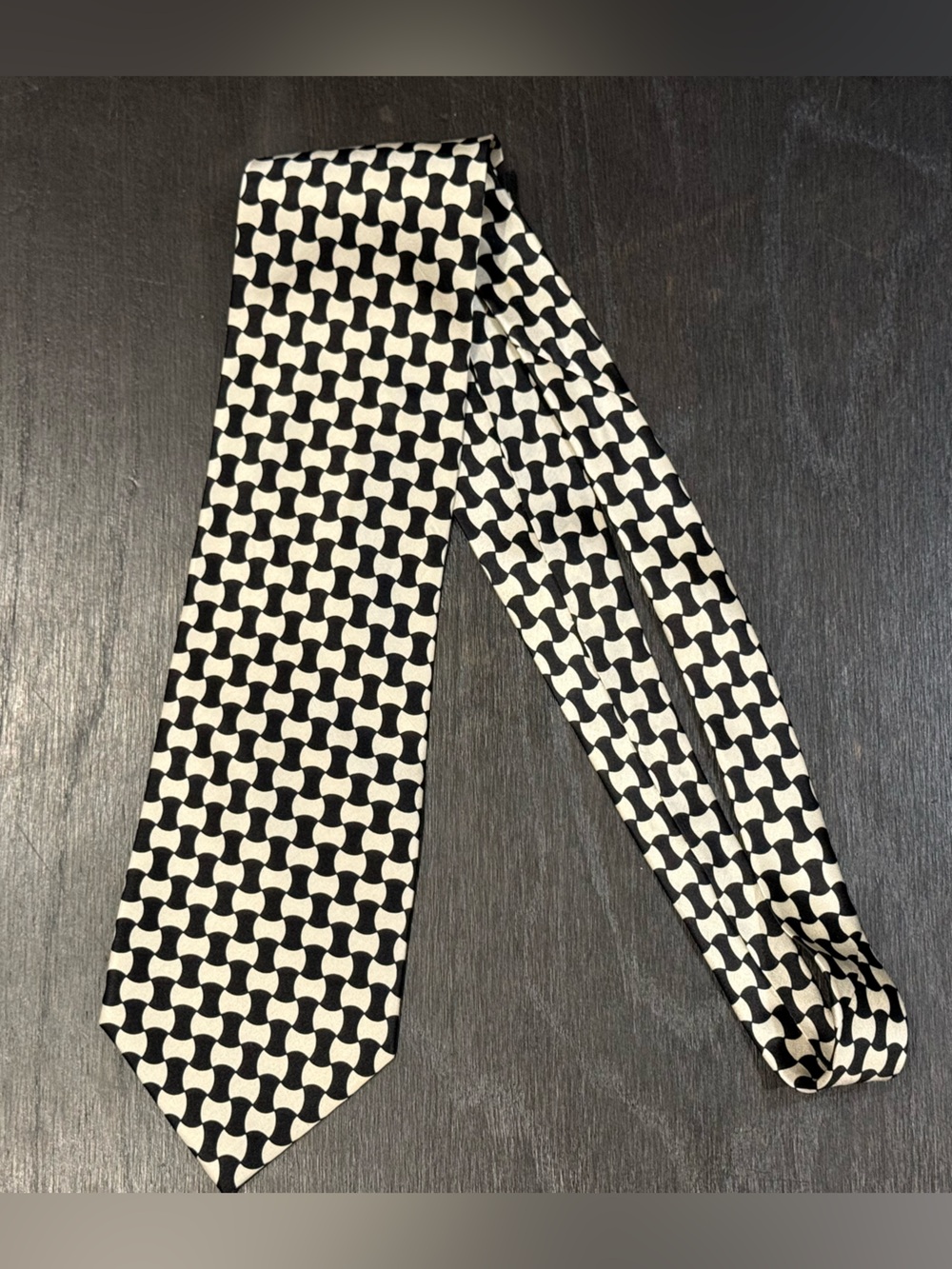 Tongue Tied Black & White Geometric Pattern Men's Silk Tie